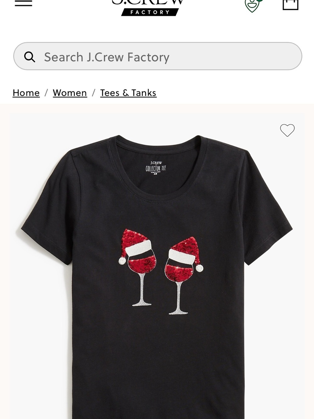 NWT J. Crew Factory Black Tee with Red and Silver Sequin Wine Glasses L